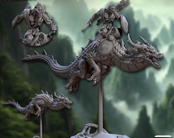 Cavaliers de Dragons Spirituels - Figurines de 50 mm sur socle - Impression 3D en résine - Cavalerie pour Donjons et Dragons / Jeu de rôle sur table