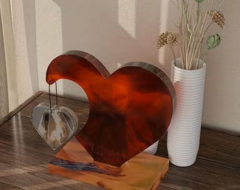 Cœur en résine époxy | Sculpture décorative artisanale | Idée cadeau avec fleurs séchées | Personnalisable