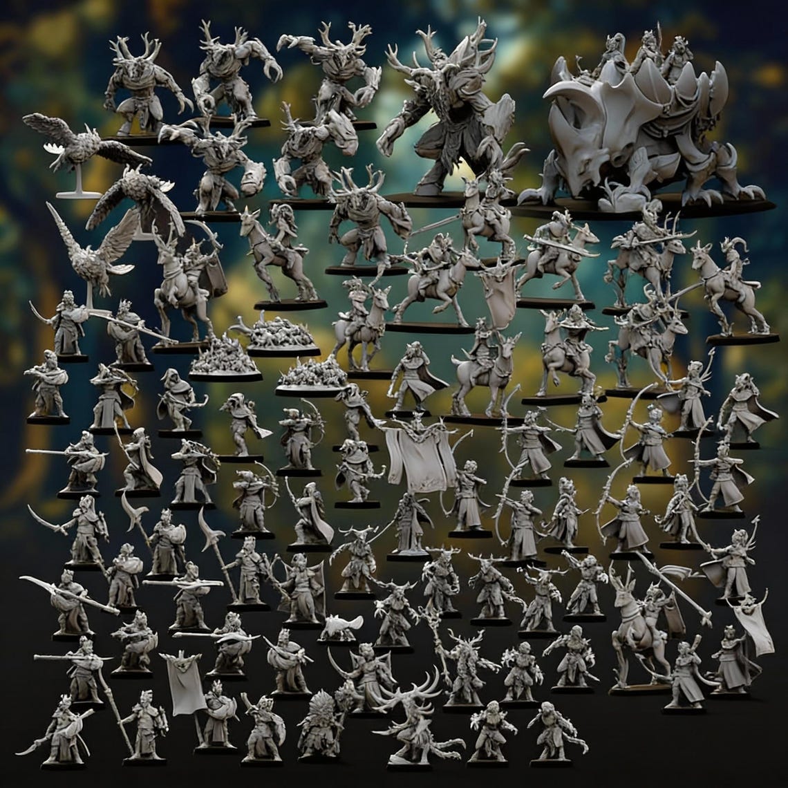 3D Printed Fantasy Miniatures Set – Customizable Woodland Elven Army ...
