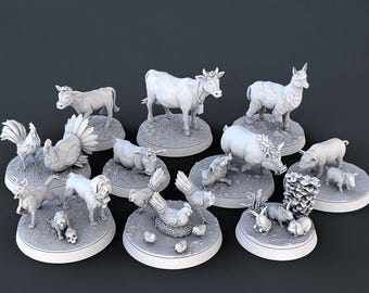 Ensemble d'animaux de la ferme, miniatures 28 mm 32 mm 38 mm