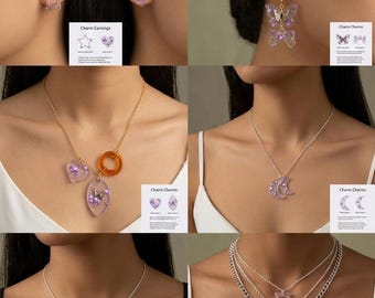 Breloque artisanale en résine époxy – Pendentif violet pailleté – Cœur, étoile, lune, papillon – Création de bijoux – Porte-clés/boucles d'oreilles personnalisés