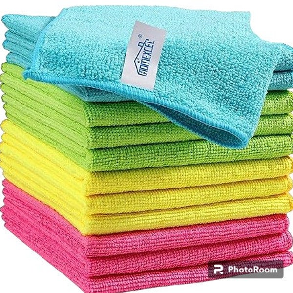 HOMEXCEL Microfiber Cleaning Cloth 12 Pack - 11.5"X11.5"(Green/Blue/Yellow/Pink)
