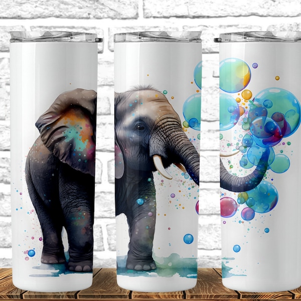Baby Elephant 20 oz Skinny Tumbler Wrap Sublimation Design, PNG DIGITAL ONLY, Elephant Bubbles Tumbler Wrap, Digital