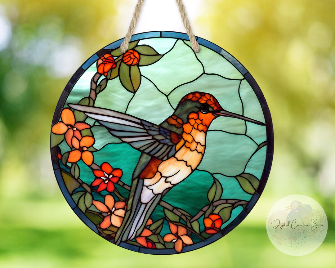 Hummingbird Stained Glass Round Sublimation Design, Sublimation PNG