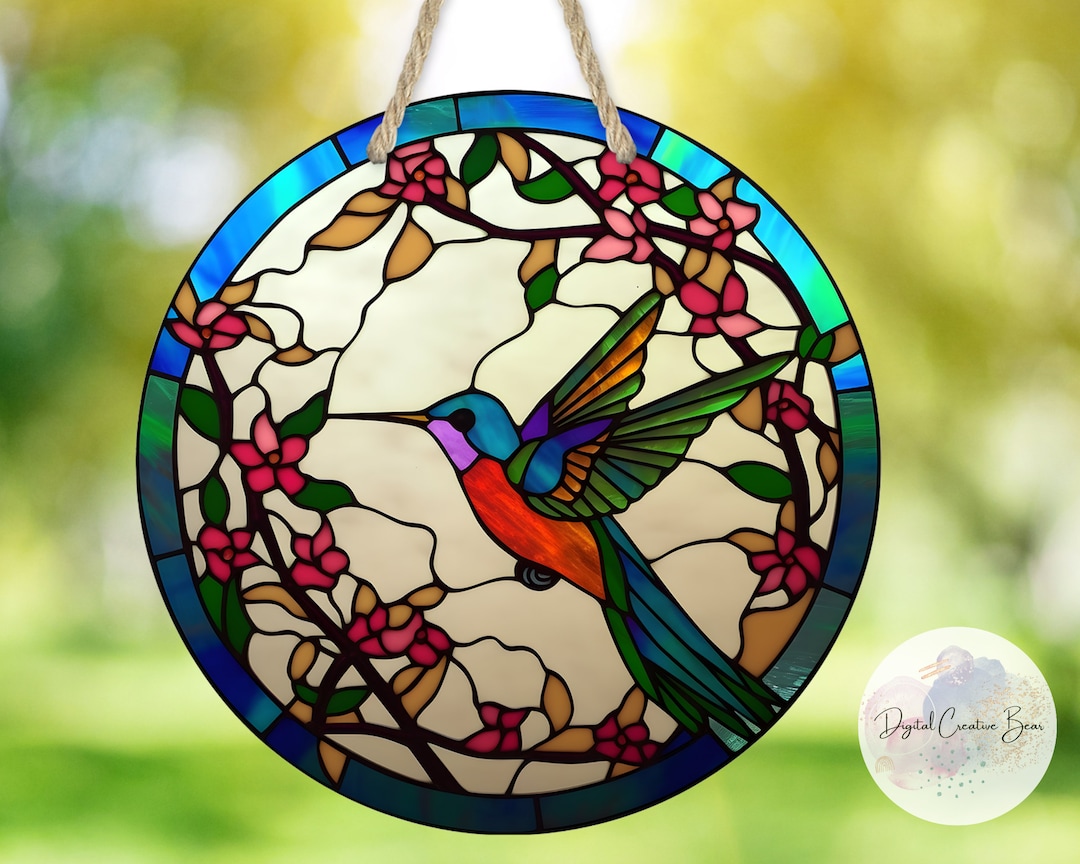 Hummingbird Stained Glass Round Sublimation Design, Sublimation PNG