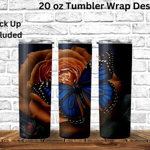 Blue Monarch 20 oz Skinny Tumbler Wrap Sublimation Design, PNG Instant DIGITAL ONLY,  Nature Lover Tumbler Wrap, Digital Download