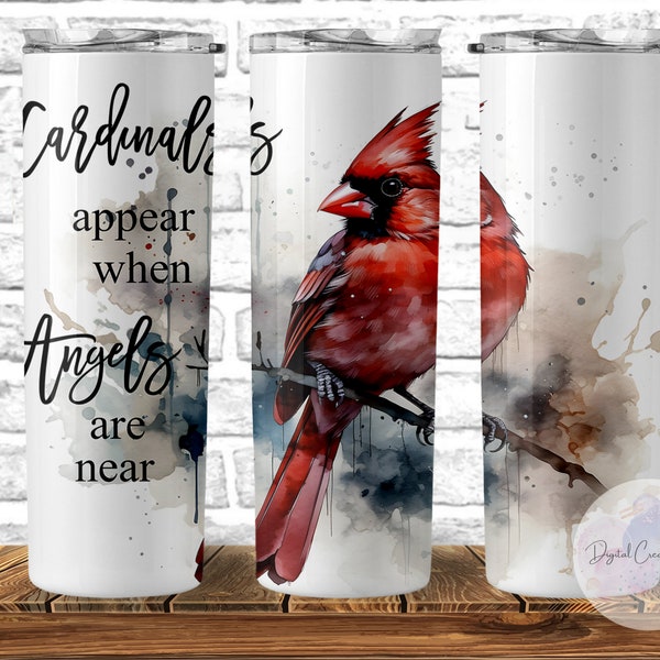 Cardinals Appear When Angels are Near ~ 20 oz Skinny Tumbler Wrap Sublimation Design, PNG DIGITAL ONLY, Bird Lover Tumbler Wrap, Digital