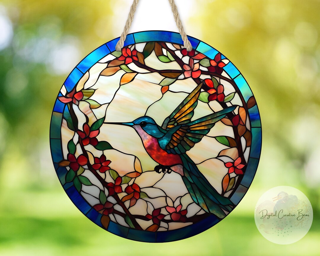 Hummingbird Stained Glass Round Sublimation Design, Sublimation PNG