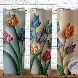 Tulpen Papier Quilling (A) - 20 oz Skinny Tumbler Wrap Sublimation Design, PNG NUR DIGITAL, Tumbler Wrap, Digital
