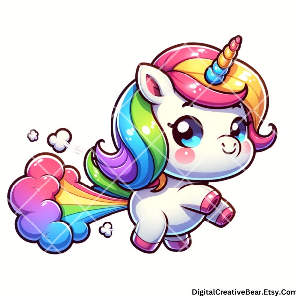 Rainbow Farting Unicorn Digital Download, 300 dpi PNG Format, T-shirt Designs, Sublimation, Decals, Tumbler Mug Designs