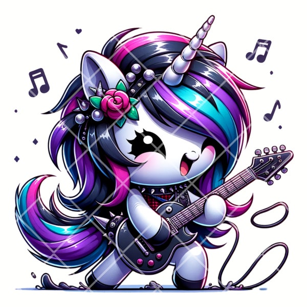 Rock N Roll Unicorn2 Digitaler Download, 300 dpi PNG-Format, T-Shirt-Designs, Sublimation, Aufkleber, Tumbler-Becher-Designs