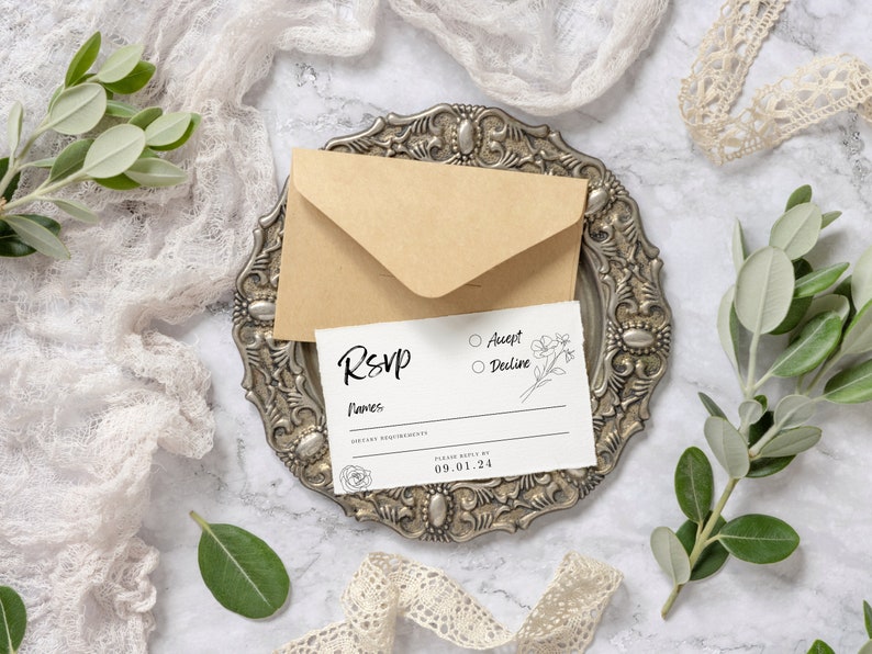 Minimalist RSVP Card Template, Printable and Editable Template, Simple ...