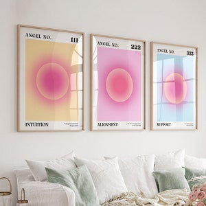 111 222 333 Angel Number Posters | Set of 3 Aura Prints | Spiritual Wall Art | Affirmation Poster | Aesthetic Room Decor