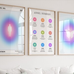 Positive Aura Posters Set Of 3 Angel Number Poster, Divine Energy Poster Set, Spiritual Wall Art, Blue Aura Poster, DIGITAL DOWNLOAD