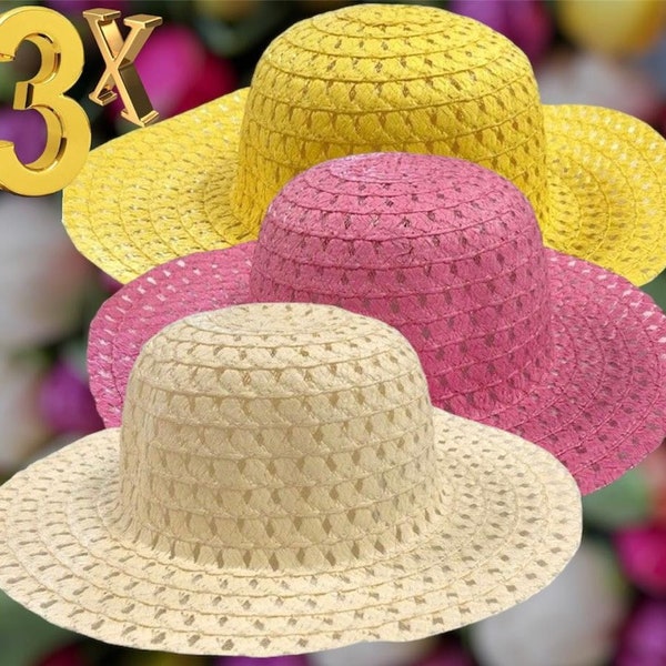 3 Pack- Easter Bonnet Hats Easter Bonnet Decorating Kit Easter Woven Summer Hats Craft Supplies for Kids Fun