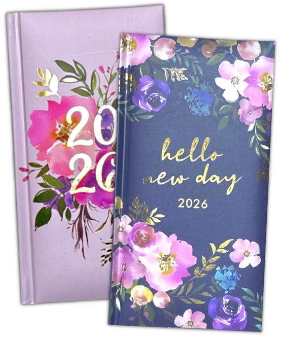 2026 diary Slim Week to View Cute/ Soft / Hardback Vintage Floral Cover Pocket Diary Year Case Bound Full Year Planner