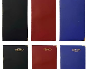 2027 Diary Pocket / Slim Slimline Week to View Small Diary Metal Corner Softcover PVC Cover Full Year Planner