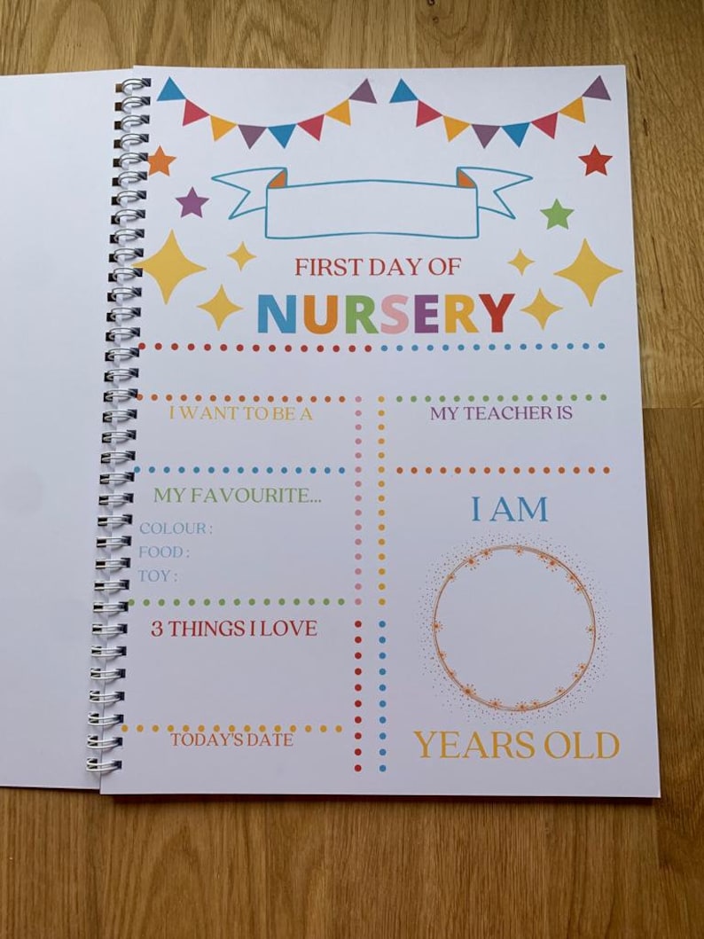 First day of Nursery memory page from personalised school memory book.