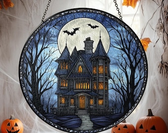 Halloween Stained Glass Suncatcher, Spooky Home Decor, Halloween Suncatcher, Halloween Ornament Suncatcher,Halloween Gift,Stained Suncatcher