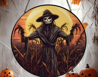 Halloween Skeleton, Stained Glass Skeleton, Spooky Suncatcher, Gothic Window Hanging, Haunted Field Decor, Creepy Home Decor, Halloween Gift