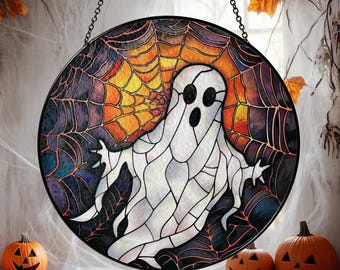 Halloween Stained Glass Suncatcher, Spooky Home Decor, Halloween Suncatcher, Halloween Ornament Suncatcher,Halloween Gift,Stained Suncatcher