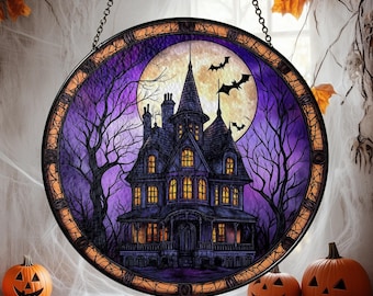 Halloween Stained Glass Suncatcher, Spooky Home Decor, Halloween Suncatcher, Halloween Ornament Suncatcher,Halloween Gift,Stained Suncatcher