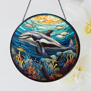 Whale Stained Glass Suncatcher, Handmade Whale Window Decor, Ocean Art, Marine Life Gift, Sea Animal Hanging, Beach House,Coastal Decor Gift