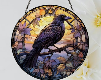 Black Raven Stained Glass Suncatcher, Gothic Crow Window Hangings, Indoor Decor, Unique Home Decor, Housewarming Gift Idea, Halloween Gift