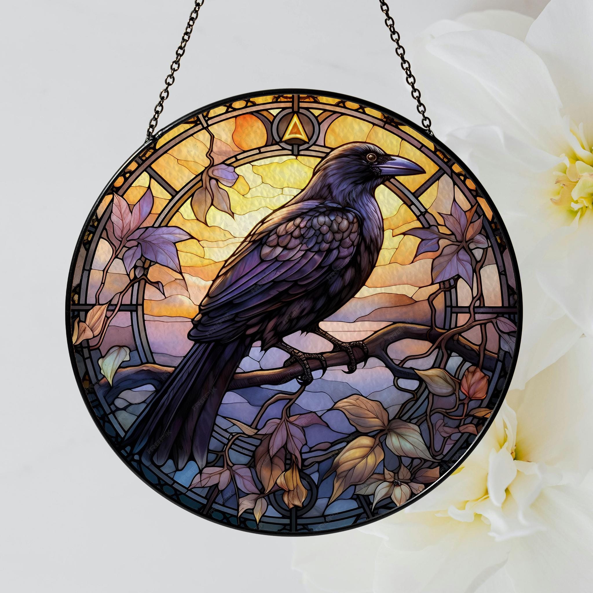 Black Raven Stained Glass Suncatcher, Gothic Crow Window Hangings, Indoor Decor, Unique Home Decor, Housewarming Gift Idea, Halloween Gift