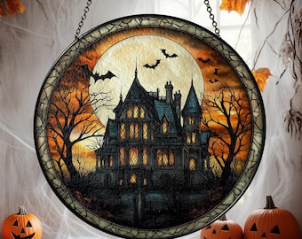 Halloween Stained Glass Suncatcher, Spooky Home Decor, Halloween Suncatcher, Halloween Ornament Suncatcher,Halloween Gift,Stained Suncatcher