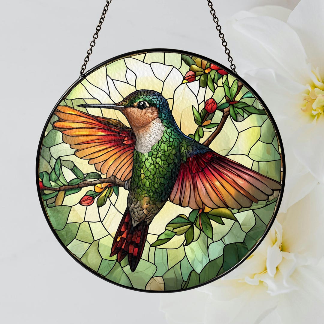 Colibrì in vetro colorato da appendere alla finestra, uccello, per