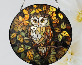 Stained Glass Owl Bird Suncatcher, Stained Glass Window Hanging Decor, Ornament, Gift for Mom, Custom Owl Figurine, Owl Stained Glass Art