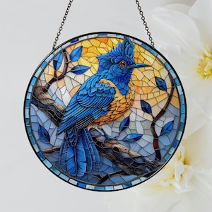 Bluebird Stained Glass Bird Suncatcher, Stained Glass Window Hanging, Suncatcher, Stained Glass Birds, Wall Hanging Ornament, Gift For Her