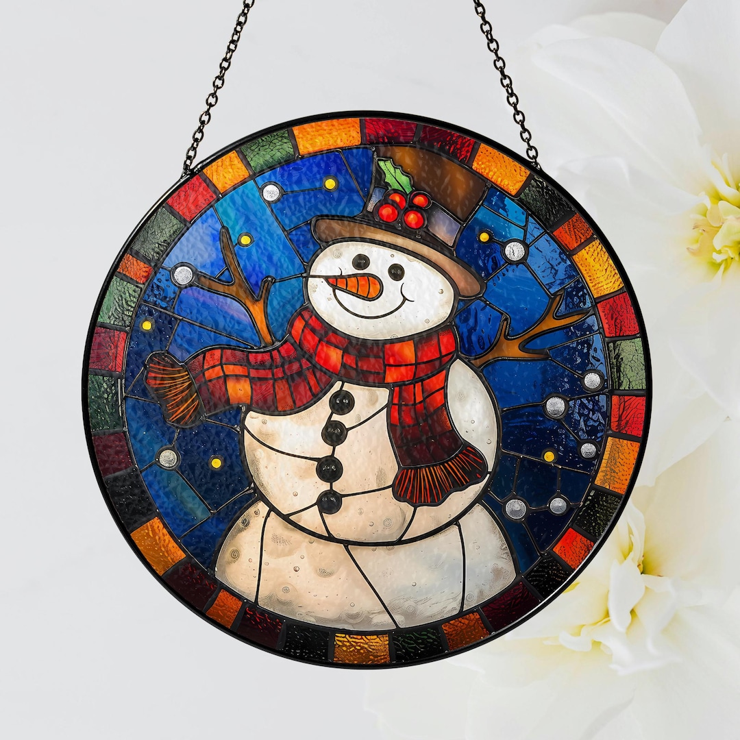 Handmade Snowman Stained Glass Suncatcher, Winter Window Decoration ...