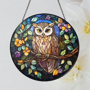 Stained Glass Owl Bird Suncatcher, Stained Glass Window Hanging Decor, Ornament, Gift for Mom, Custom Owl Figurine, Owl Stained Glass Art
