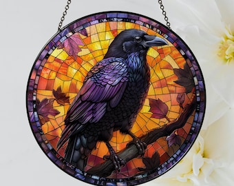 Raven Stained Glass Suncatcher, Crow Suncatcher, Gothic Bird Window Decor, Fall Decor, Halloween Suncatcher, Gothic Decor, Raven Gift