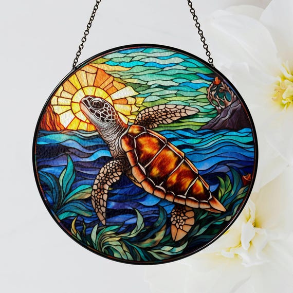 Sea Turtle ACRYLIC Window Hanging, Turtle Window Hangings, Turtle Lovers Gift, Mother's Day Gift, Faux Stained Glass, Not Suncatcher - Ireland