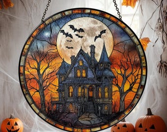 Halloween Stained Glass Suncatcher, Spooky Home Decor, Halloween Suncatcher, Halloween Ornament Suncatcher,Halloween Gift,Stained Suncatcher