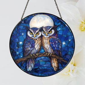Stained Glass Owl Bird Suncatcher, Stained Glass Window Hanging Decor, Ornament, Gift for Mom, Custom Owl Figurine, Owl Stained Glass Art