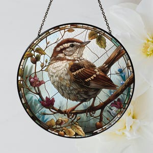 Glasmalerei-Sonnenfänger, Glasmalerei-Vogel, Vogel-Sonnenfänger, Fensterbehang, Vogel-Geschenk, Cottage-Dekor, Vogel-Fensterdekor