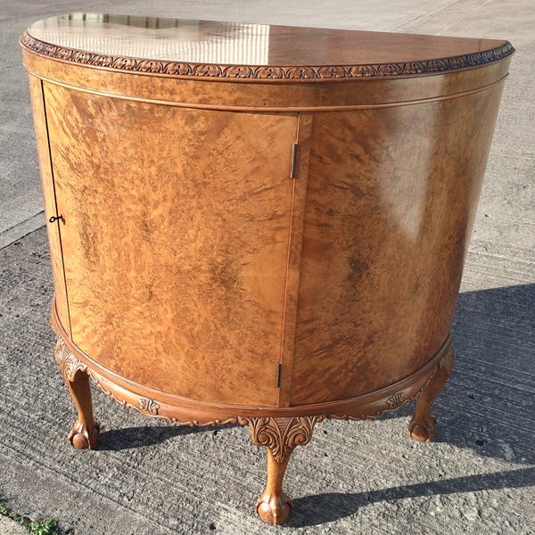 Art Deco Walnut Demi lune Side Cabinet/ Side board