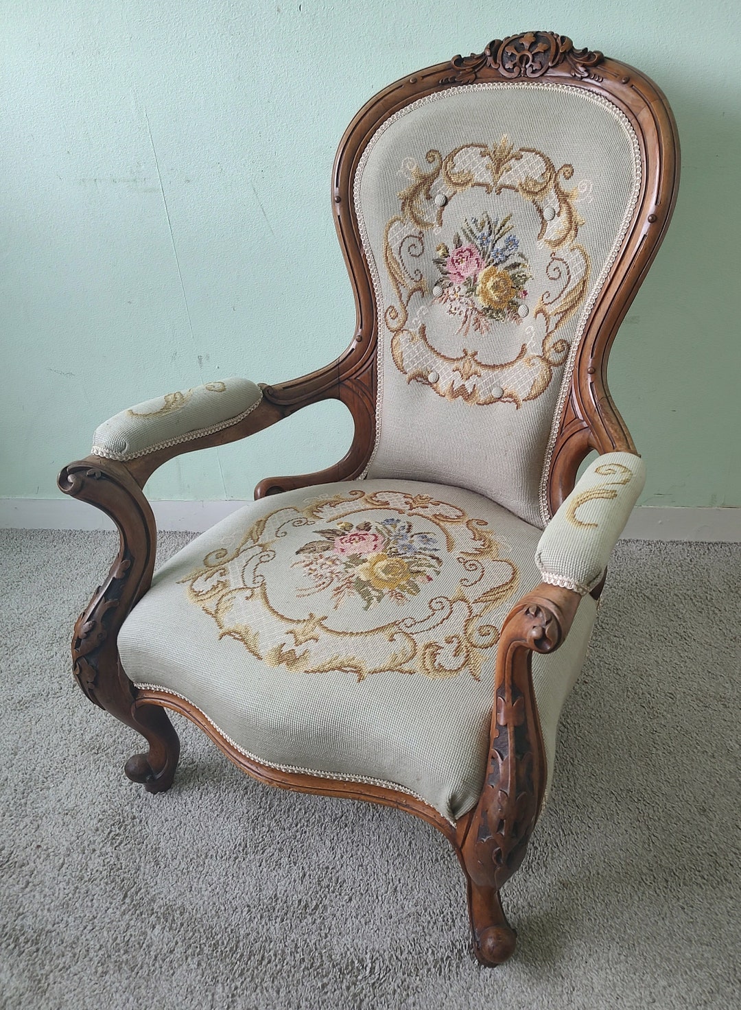 Antique Victorian Open Arm Chair