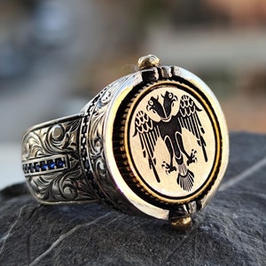 Double Sided Silver Ring, Double Headed Eagle Ring, Seljuks Eagle Silver Ring, Handmade Ottoman Ertugrul Ring, Mens Jewelry, Gift for Men