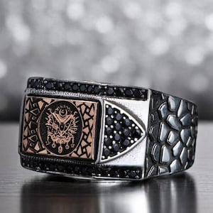 Elegant Ottoman Tughra Ring, 925 Sterling Silver Ottoman Sign Ring, Minimal Style Turkish Ring, Ottoman Empire Coat of Arms Ring for Men