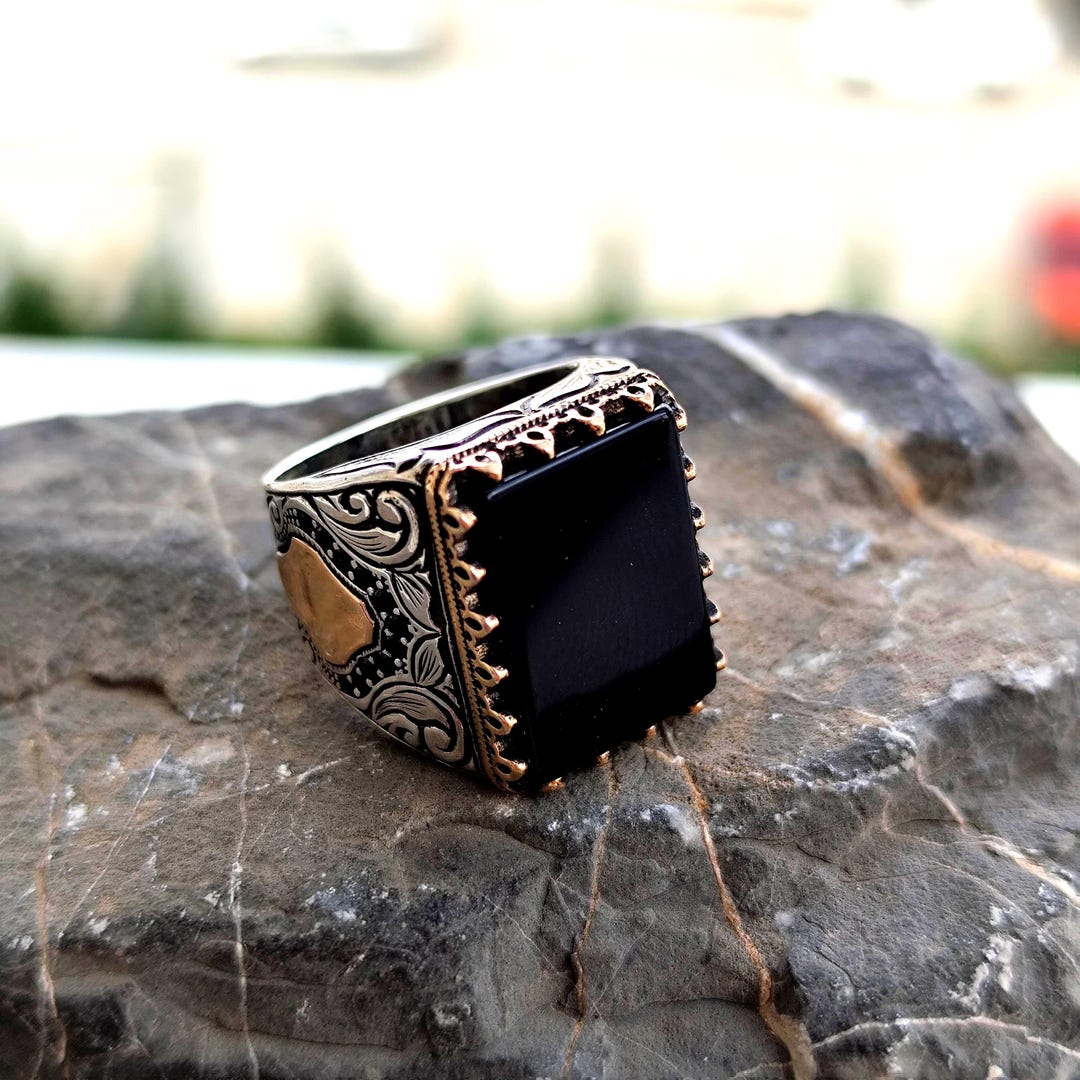 Customizable Silver Men's Ring With Large Black Onyx Stone ...