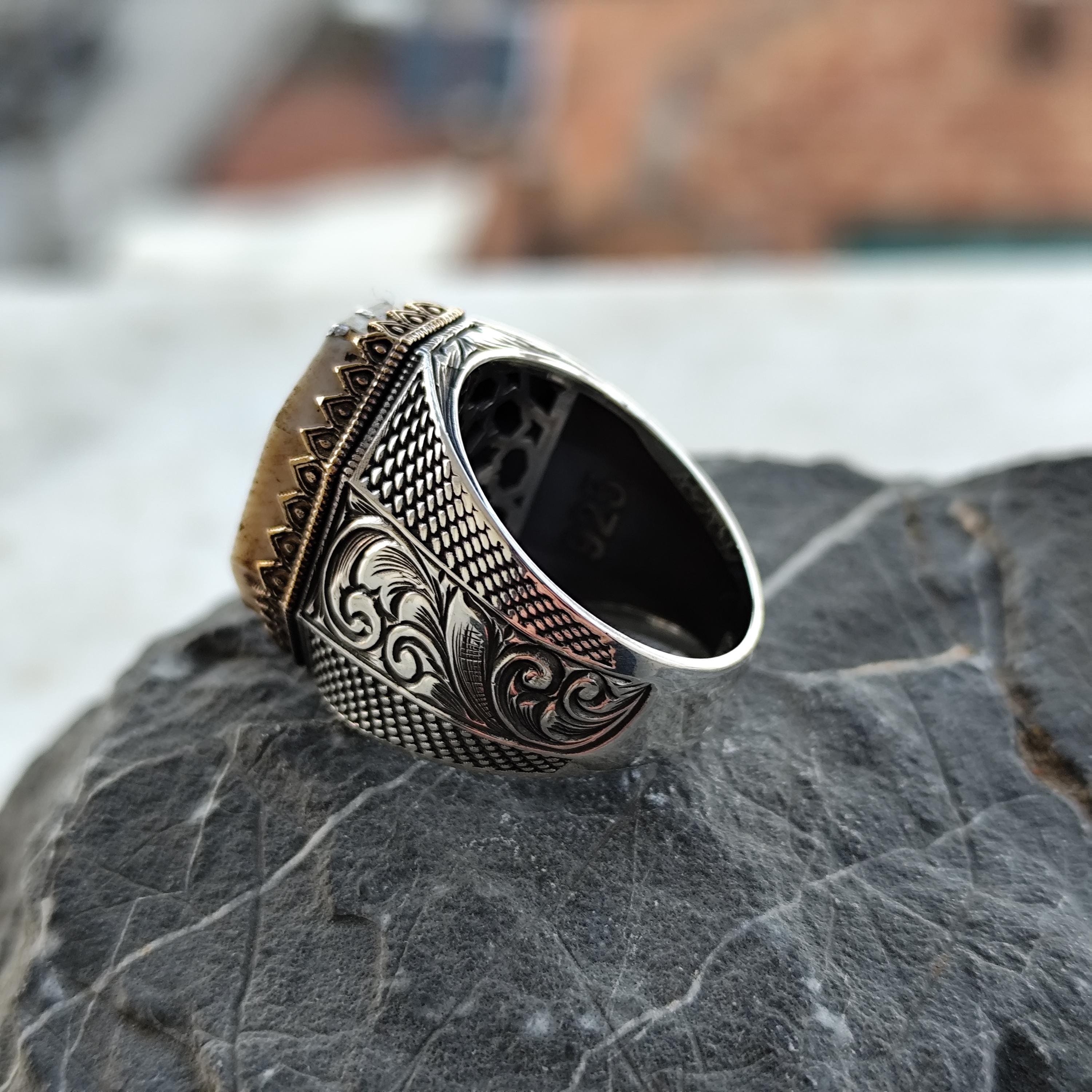 SILVER925 STONE DESIGN RING/シルバー/リング 925 Sterling Silver Ring Gift for Men, White Gemstone Ring