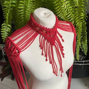 Macrame Epaulettes with Long Fringe | Boho Shoulder Necklace | Festival or Wedding Accessory | Tribal Fantasy Costume