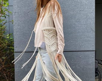 Débardeur à franges en macramé fait main : superposition bohème en coton