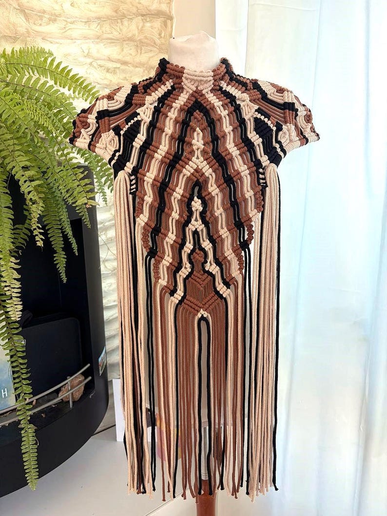 Tri-color Macrame Capelet, Geometric Fringe Shrug, Fall Statement ...