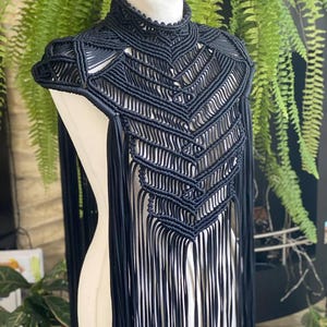 Black Macrame Elven Cape | Handmade Boho Harness Wrap | Festival Shoulder Accessory | Fringe Macrame Capelet